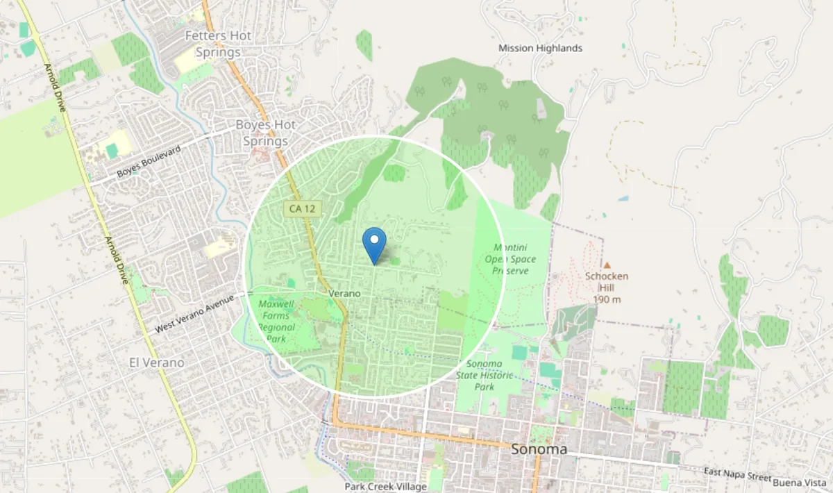 Full-size approximate location map of Sonoma Vista Estate